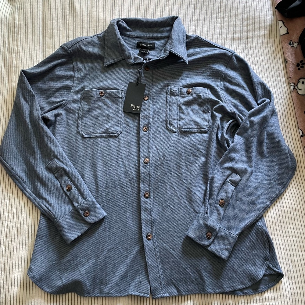 Casual Blue Button Down Shirt Soft Fabric Relaxed Fit